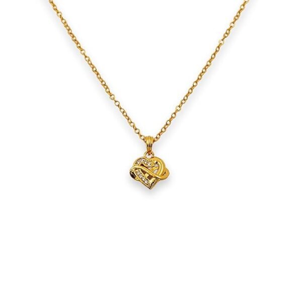 1 Gram Micro Gold Plated Heart Necklace Chain and Sleek Pendant Locket with Zircon Stones