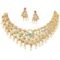 Gold Plated White & Red American Diamond Studded With Drop Pearl Beaded Jewellery Set