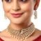 Gold Plated White & Red American Diamond Studded With Drop Pearl Beaded Jewellery Set - Image 2