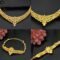 24k Gold Plated Choker Jewellery Set - Earrings, Ring & Bracelet Gold Necklace Set - Image 3