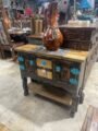 36" Black/Brown distresses accent table with Turquoise metal accents