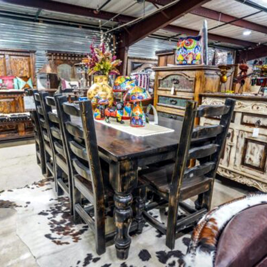 Adelita table 7feet 9inch with six chairs and a six foot bench Adelita table 7' 9" with six chairs and a six foot bench - Image 1