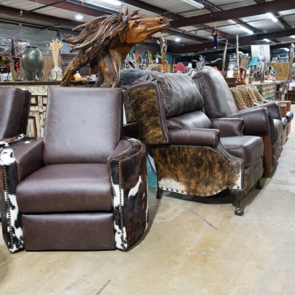 Rodeo Push back leather/cowhide barrel chairs recliner