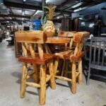 Tenoch live edge Cedar pub table set with live edge and trunk accents