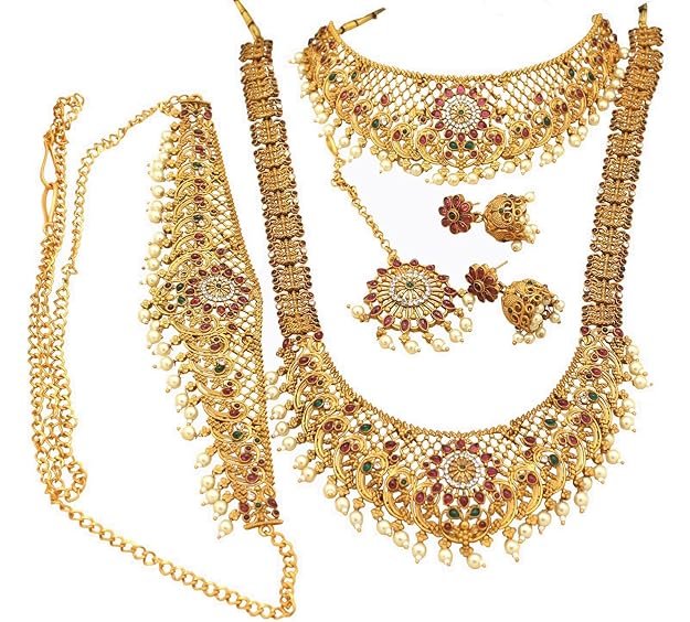 Gold plated artificial Wedding Bridal temple jewellery Necklace set with Mango design - Image 1