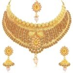 Glamorous Gold Plated Choker Necklace Set for Women