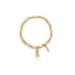 22KT gold plated 92.5% pure Sterling Silver Figaro Designer Bracelet with Alphabet Pendant for Girls and Women