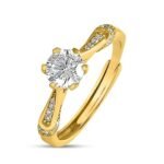 925 Sterling Silver Solitaire Gold Plated Brilliant Cubic Zirconia Ring for Women