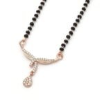 925 Sterling Silver Traditional Black Beaded Kala Mani Mangalsutra with Rose Gold for Women