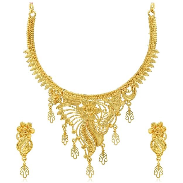 Lavish 24 Carat Gold Plated Floral Choker Necklace Set - Image 1