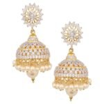 American Diamond CZ Traditional Ethnic Pearls Gold Plated Jhumka Earrings